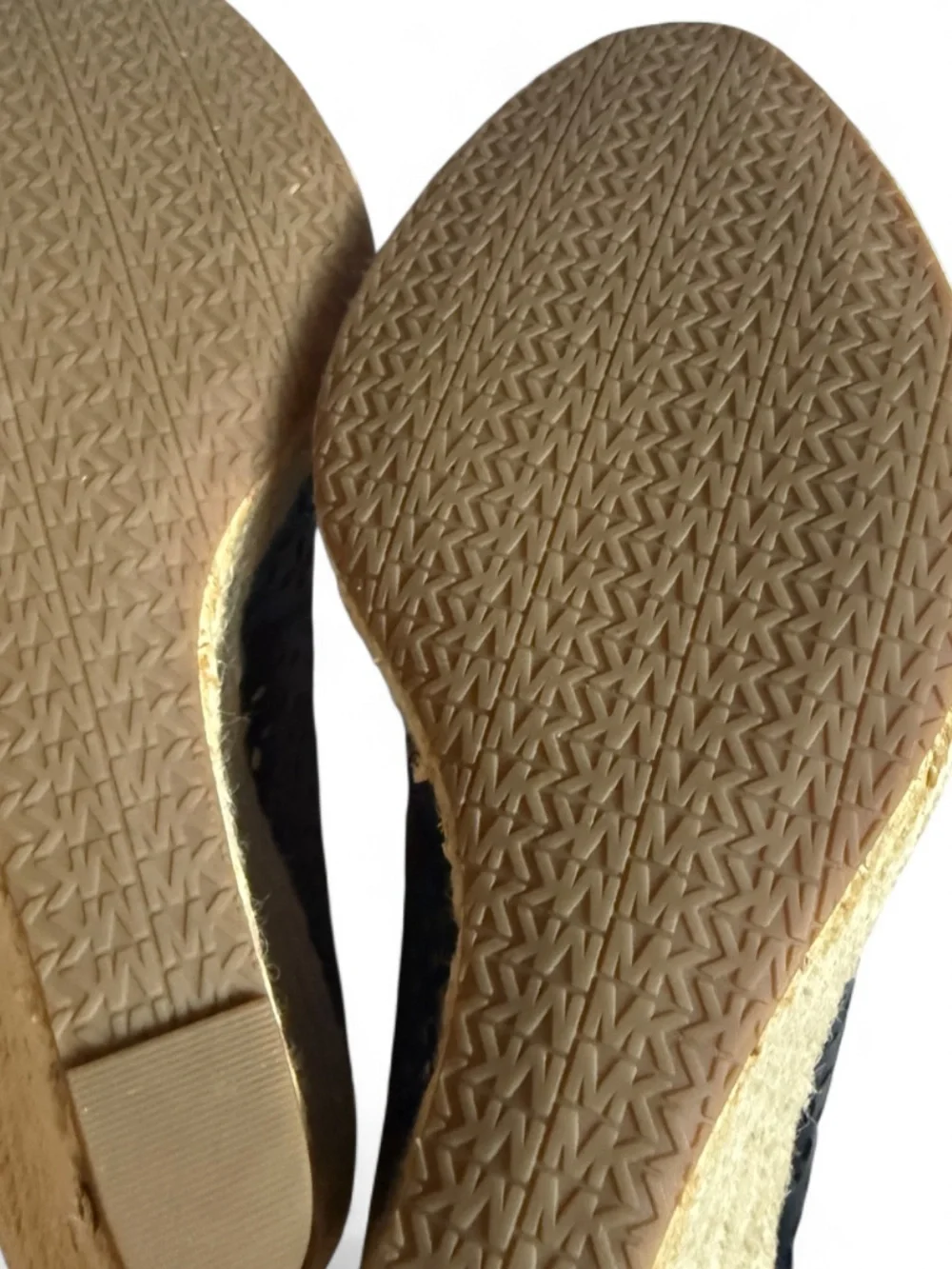 MICHAEL Michael Kors Black Perforated Peep-Toe Wedges with Gold Emblem